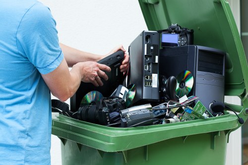 Close-up of different types of waste bins for segregation